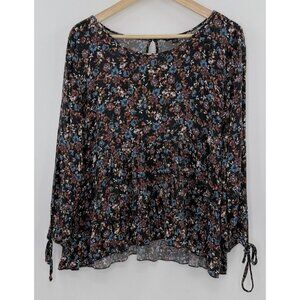 American Eagle Outfitters Black Floral Tiered Tie-Sleeve Blouse